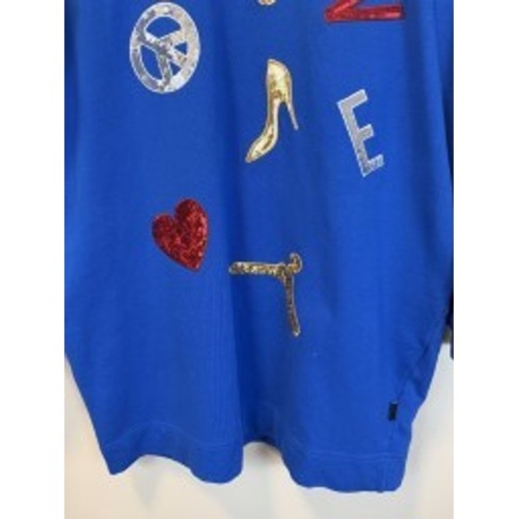 RARE Love Moschino Cobalt Blue Multi Sequined Patch Sweatshirt Mini Dress Size 8 - Picture 5 of 6